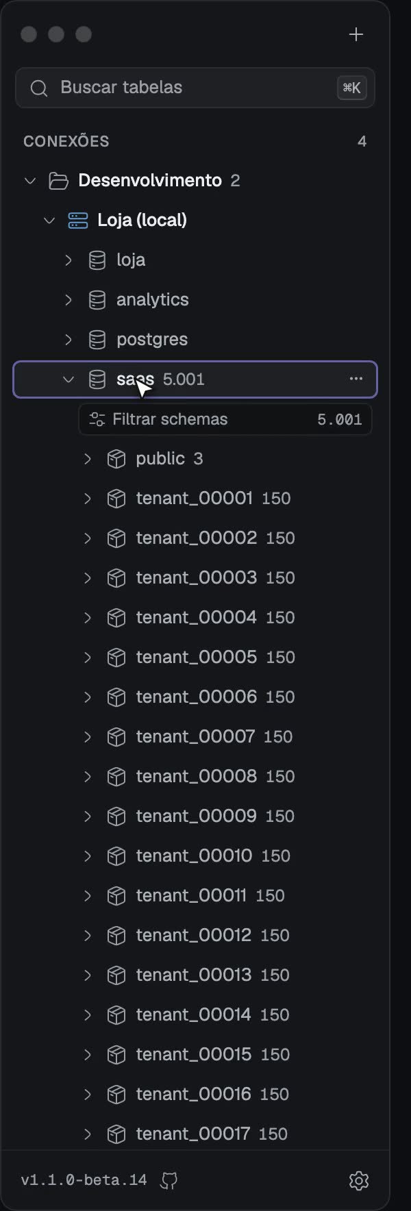 Feito para milhares de schemas